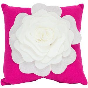 Handmade White 3D Rose Magenta 17" Throw Pillow Cover
